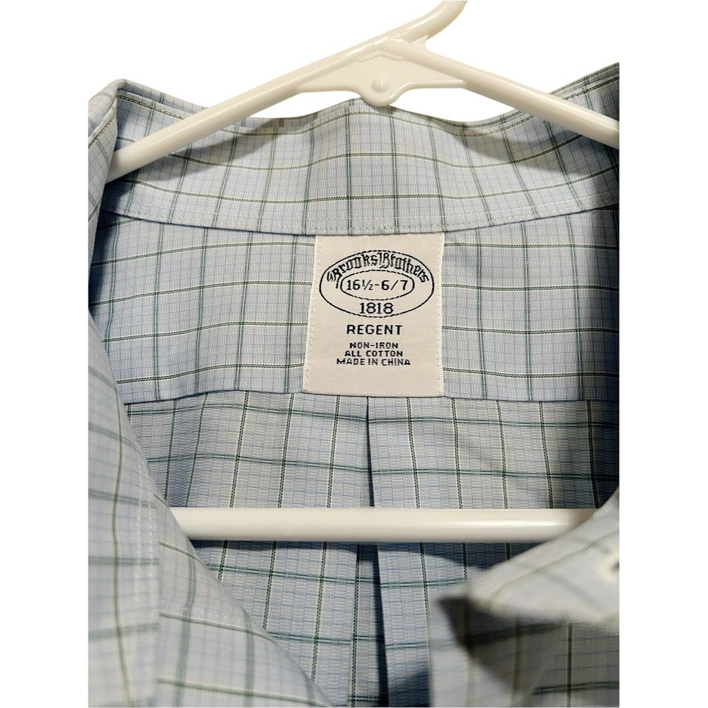 Brooks Brothers Light Blue Windowpane Regent Shirt 16.5 Preppy Business Casual